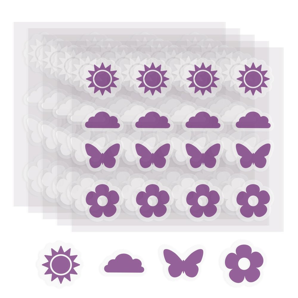 80 Count Sunscreen Reapply Reminder Stickers, Color-Changing Visual Cue for Outdoor Sunscreen, Purple Sun, Cloud, Butterfly & Flower Shapes for Kids & Adults, Summer Beach Park Travel Use