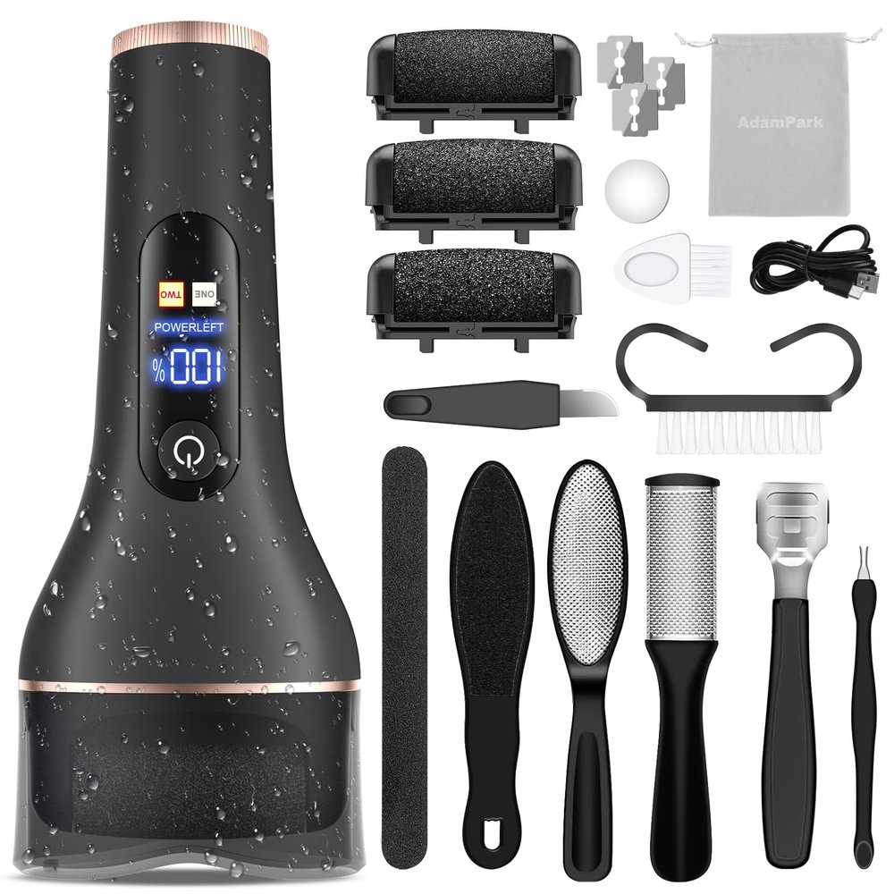 AdamPark Electric Callus Remover for Feet,Rechargeable Foot File Pedicure Kits,Professional Waterproof Pedi Feet Care Tools Wet&Dry Foot Scrubber File for Hard Cracked Dead Skin with Bag