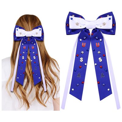 Blue Bows for Women 4th of July Bows Accessories Patriotic Star USA Hair Bows Large Red White and Blue Ribbon Bows Memorial Day Fourth of July Hair Accessories Outfits Gifts (Pattern E)