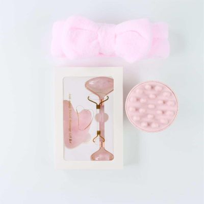 4-Pcs Jade Roller and Gua Sha Set, Jade Roller for Face, Gua Sha, Jade Roller, Gua Sha Stone, Head Band, and Head Brush