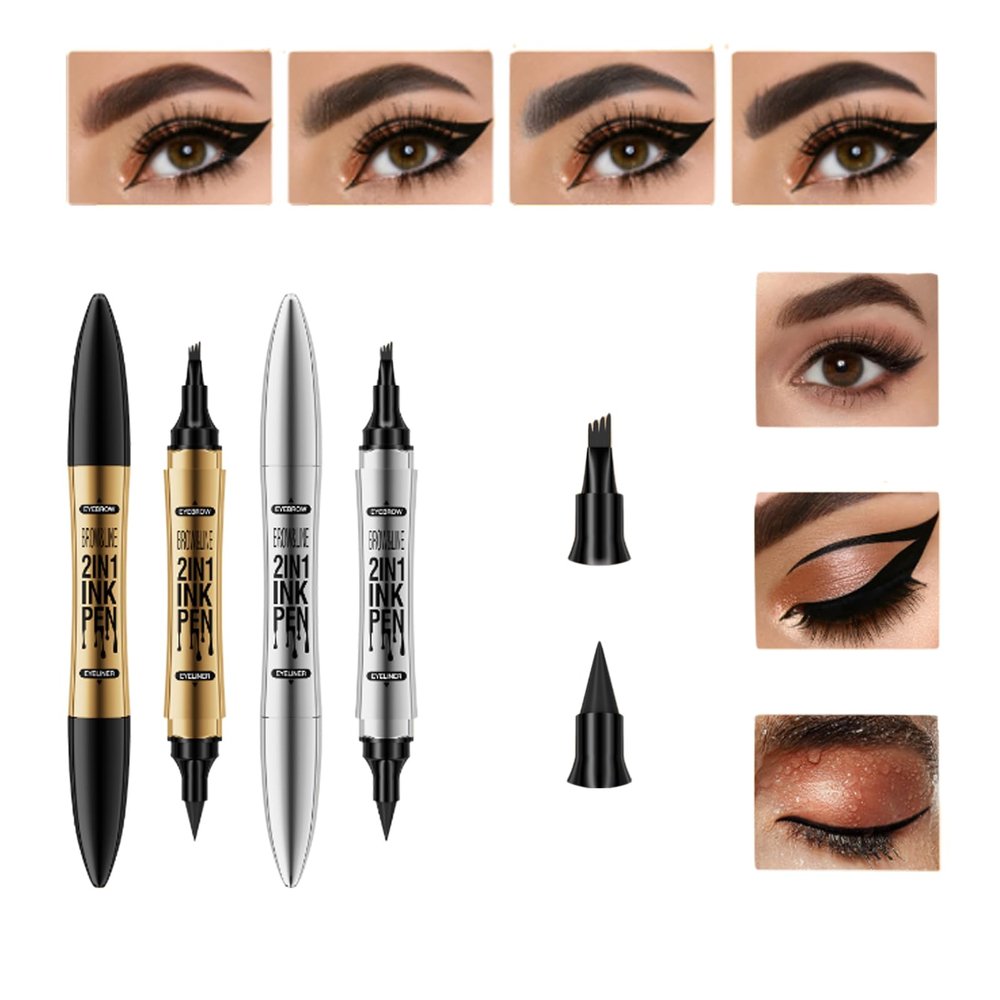 2 In 1 Magic Eyebrow Pencil, Fast-Drying Imitation Wild Liquid Forking Eyebrow Pencil,3D Waterproof And Smear-Proof Dual-Ended Quadruple-Fork Eyebrow And Eyeliner Pencil (#01Light brown)