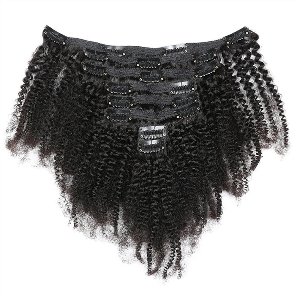 Hair Extensions Kinky Curly 3B 3C Real Hair Clip in Extensions for Black Women Clip in Human Hair Extensions Natural Black Color Brazilian Hair Extension, 10pcs/set Hair Pieces(10inches x 2)