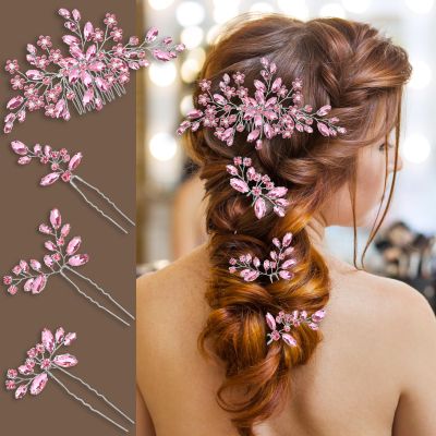Wedding hair accessories, Bridal for piece, brides headpiece combPink