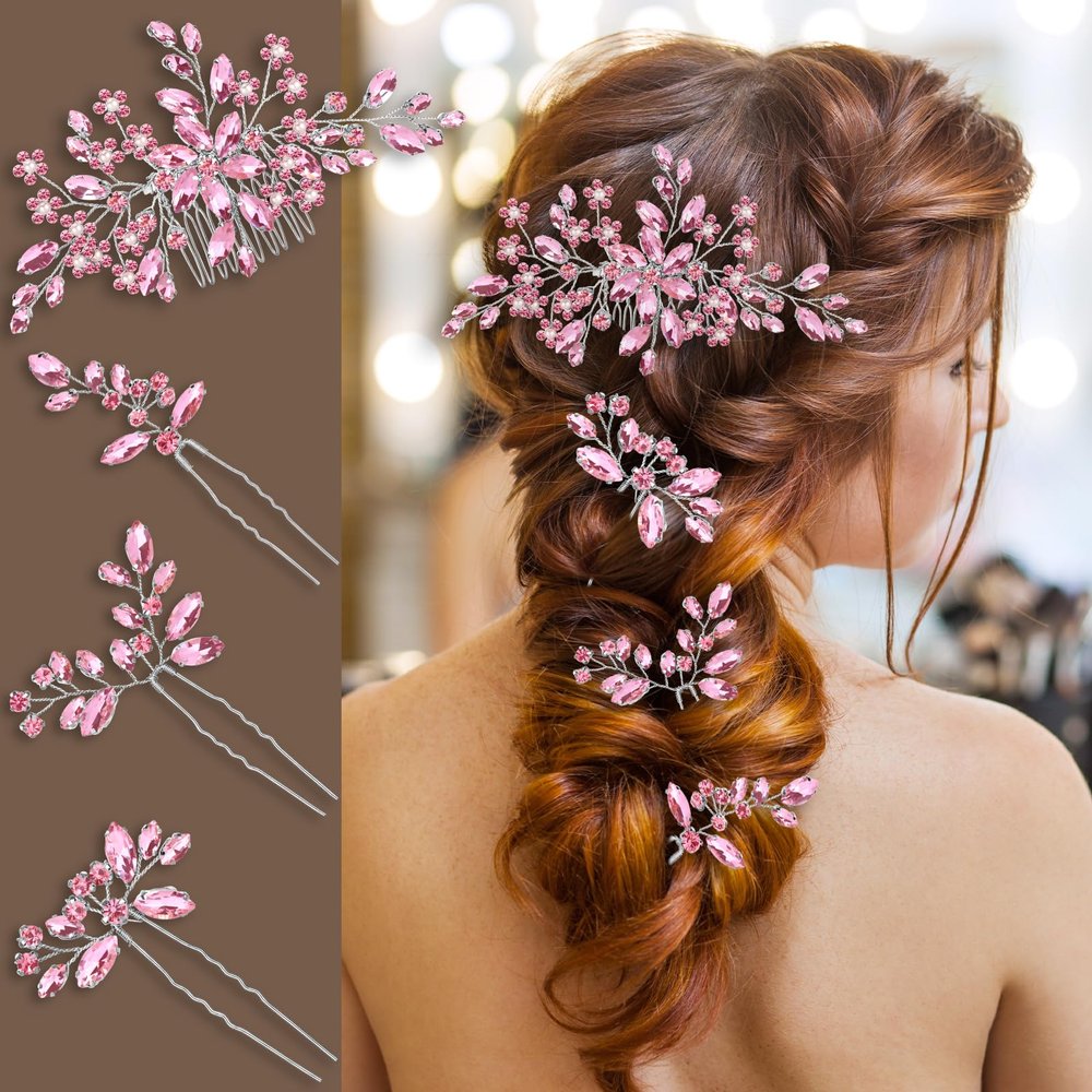 Wedding hair accessories, Bridal for piece, brides headpiece combPink