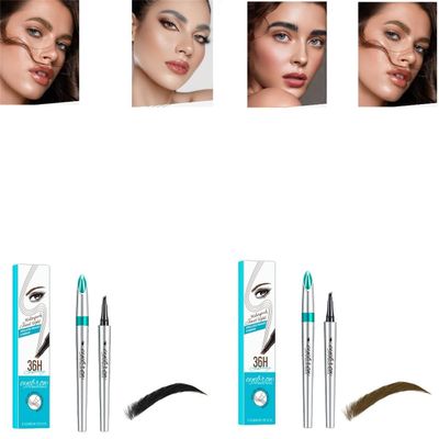 Eyebrow Pencil,3D Waterproof Microblading Eyebrow Pen 4 Fork Tip Tattoo Pencil, Liquid Waterproof Eyebrow Pencil, Eyebrow Microblading Pen2024 New Magic Eyebrow Pencil (Dark Brown+Black)