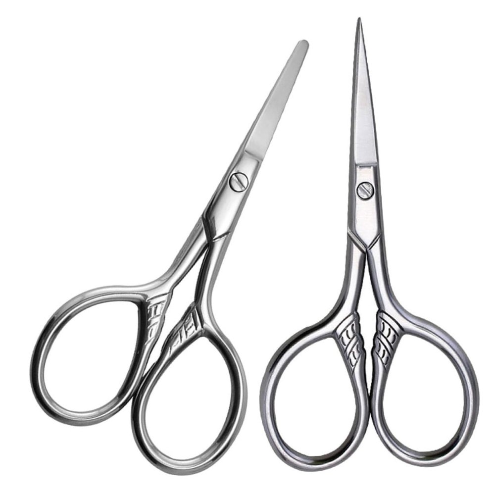 SOESFOUFU 2pcs Professional Eyebrow Scissor Stainless Steel for Facial Hair Nose Hair and Beauty Grooming