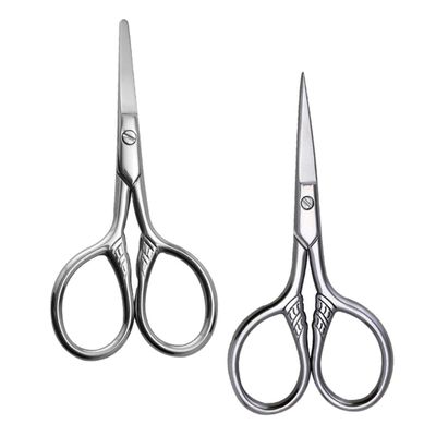 MERRYHAPY 2pcs Eyebrow Scissors Stainless Steel Grooming Scissors for Precision Trimming of Eyebrows Nose Hair and Facial Hair Includes Sharp Pointed and Rounded Tips