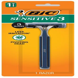 BIC Sensitive 3 Razors, 3 Blades, Lubricating Strip, Pivoting Head, 6 Count for Men with Sensitive Skin