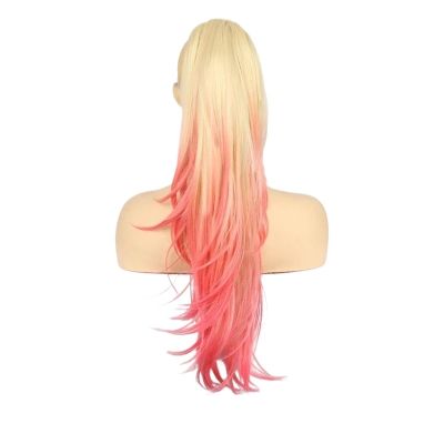 YUXING1205 26 Inch Long Natural Wavy Drawstring Straight Hair Fake Tail Synthetic Hairpiece for Women Daily Use party Ponytail Extensions(Blonde Pink)