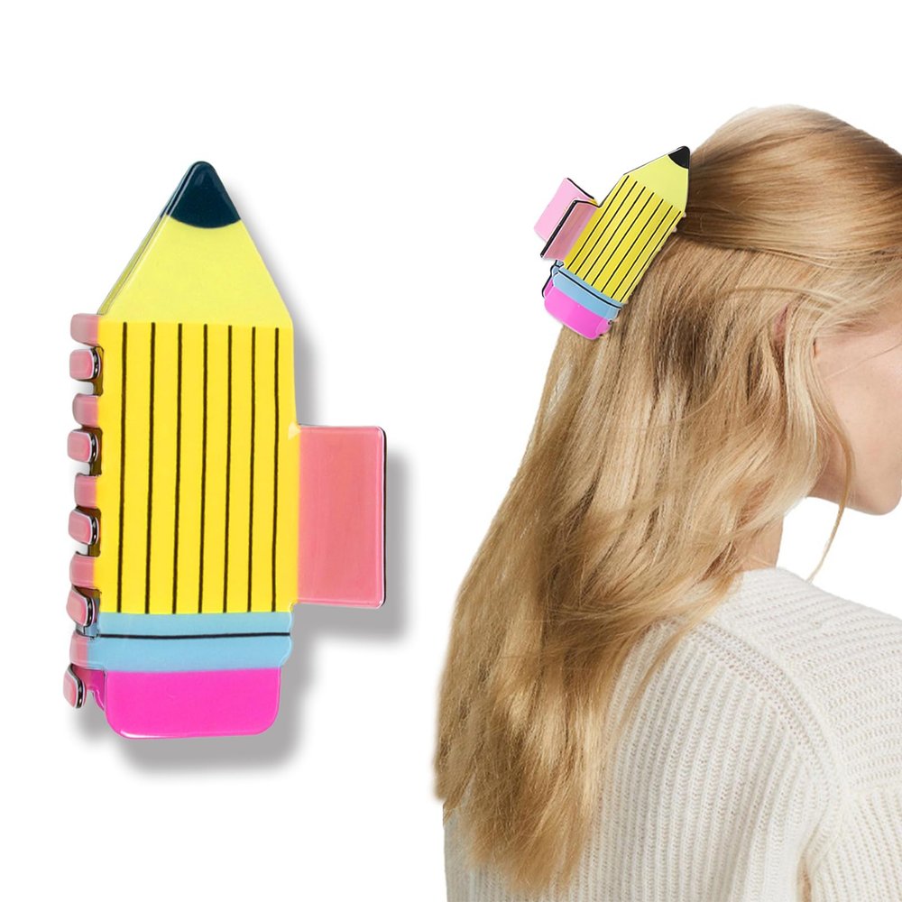 Back to School Hair Claw Clips Pencil Hair Claw Clip Cute Hair Clips for Women Teacher Funny Claw Clips Hair Barrettes Claw Clips for Thick Thin Hair Strong Hold Hair Clip Hair Accessories 1Pcs