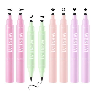 8PCS Black Liquid Eyeliner Stamps Set,Double-side Winged Eyeliner Stencil Pen,Waterproof Long Lasting Eye Liners Stamp Eyeliner Pencil Tattoo Makeup Tools with Heart,Flower,Star,Butterfly,Cone Shapes
