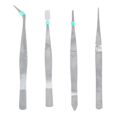 ANKROYU 4PCS Point Tip Tweezers, Stainless Steel Elbow Tweezers, Parts Picker, Picker Precise Electronic Clamping Tools for Metal Particles, Hair