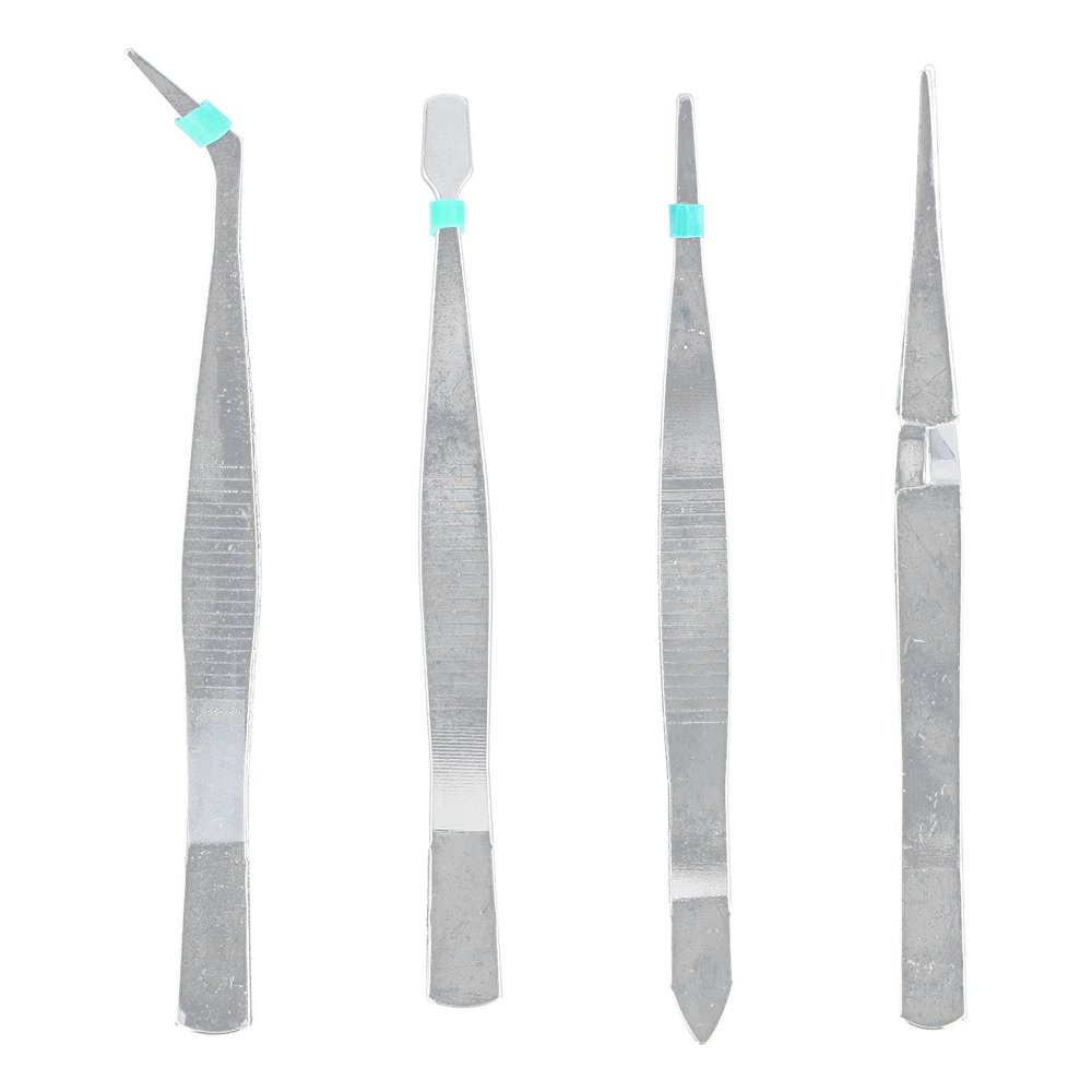 ANKROYU 4PCS Point Tip Tweezers, Stainless Steel Elbow Tweezers, Parts Picker, Picker Precise Electronic Clamping Tools for Metal Particles, Hair