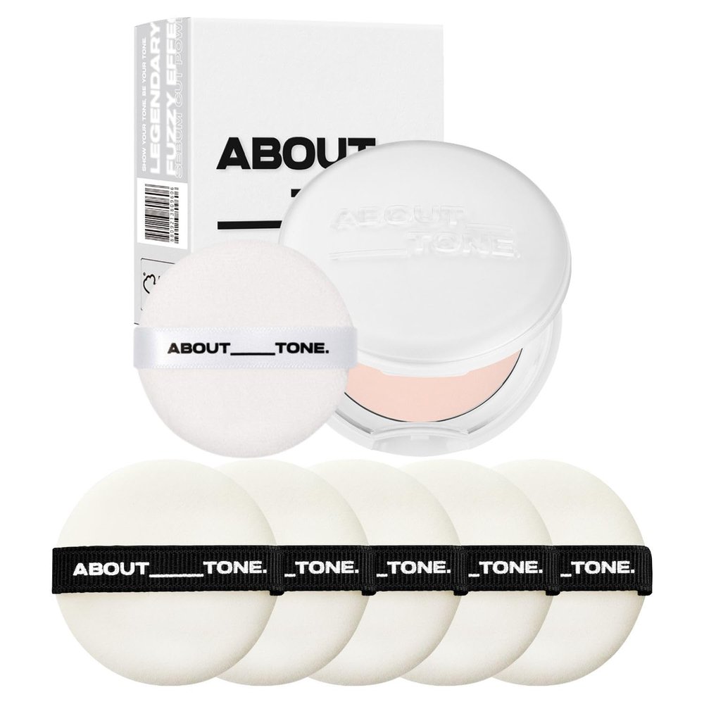 ABOUT TONE Sebum Cut Powder Pact + Powder Pact Puff 5P BUNDLE SET