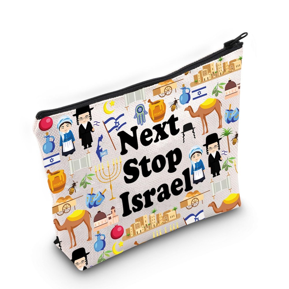 JXGZSO Israel Trip Gift Next Stop Israel Cosmetic Bag Traveler Gift Israel Vacation Makeup Bag Israel Landmark Travel Gift