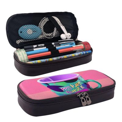 90'S Cup Design Print Leather Cosmetic Bag, Leather Flap Case, Spacious Coin Purse, Storage Bag