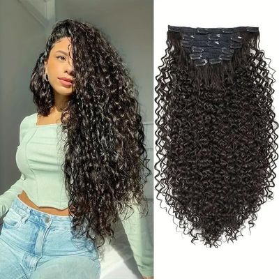 26inch Jerry Curly Protein Fiber for Woman Hair Extensions Long Hair for Hair Loss Natuaral Fashion Hairpiece (Black)