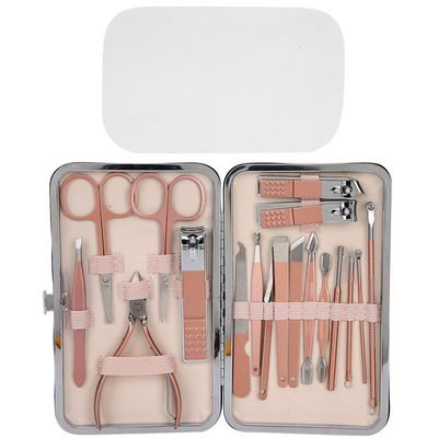 18pcs Stainless Steel Nail Clipper Eyebrow Scissors Pedicure Knife Manicure Tool Set for Household Rose Gold