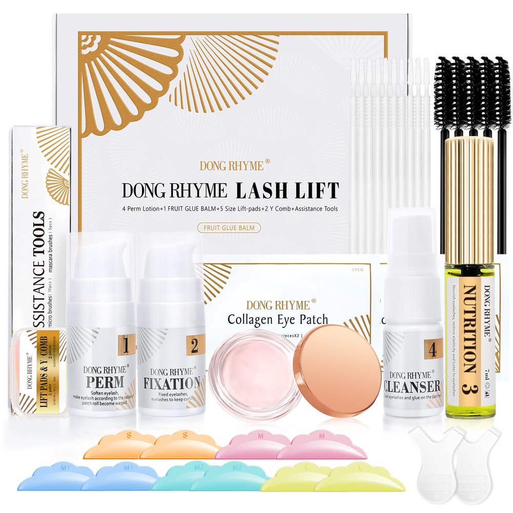 Lash Lift Kit, DONG RHYME Lash Perm Kit with Glue Balm, Professional Lash Curling Kit, Semi-Permanent Eyelash Lifting Curling Perming Wave, Brow Lamination Eyelash Perm Kit DIY at Home