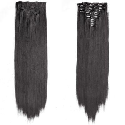 24inch long straight 16 clips hair extensions for woman for hair loss clip in hair natural hairpiece (Natural black)