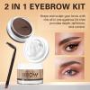 2 in 1 Makeup Kit with Eyebrow Gel,Shaping Wax & Duo Brush, Waterproof Dark Brown Pomade for Fill and Detail Brows, Clear Brow Styling Gel Lift for Fluffy Feathery Brow Breeze view 2
