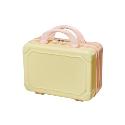 Bottone 14 Inch ABS Cosmetic Bag Portable Travel Makeup Suitcase Decorative Hand Luggage Carrying Bag for Women Girls, Yellow with pink