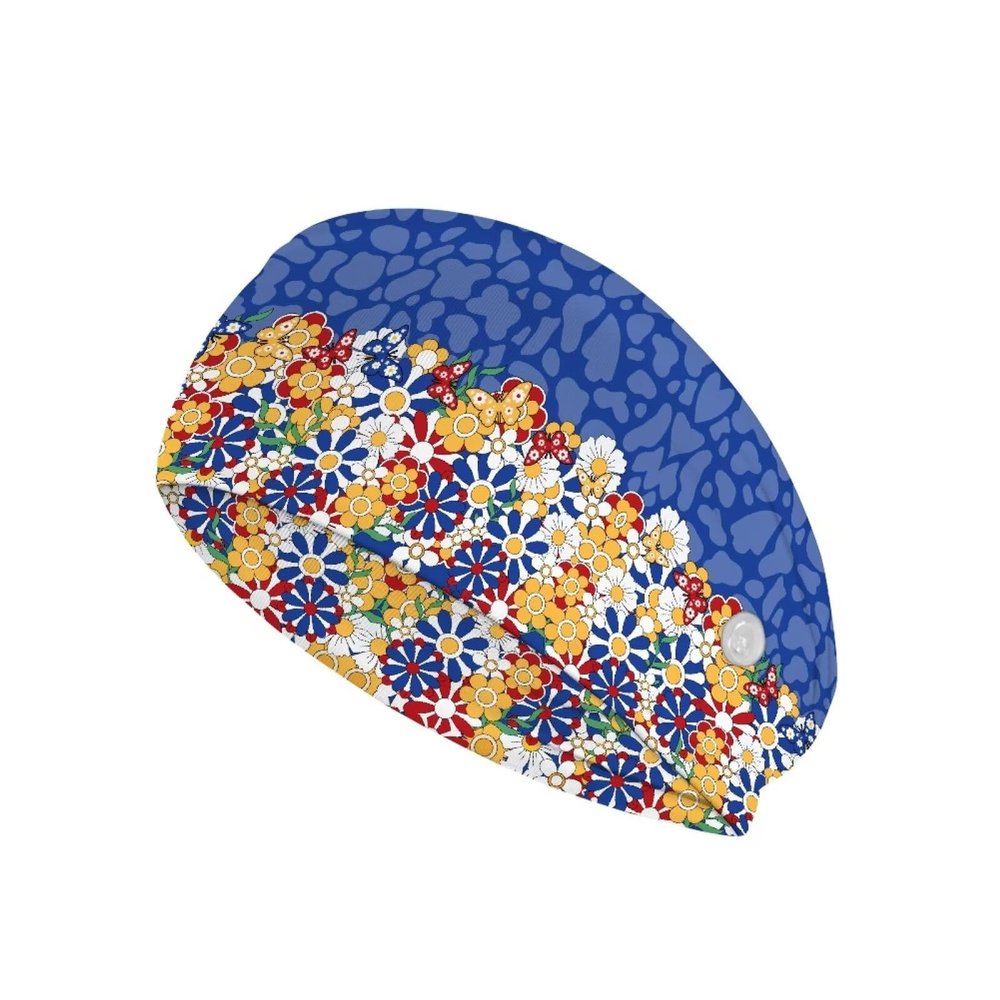 Goronwyfloyd Hippie Flower and Blue Cow Stripes Nursing Headbands for Women Anti-Slip Wide Nursing Headbands for Unisex Elastic Ear Protection Holder for Nurse's Day Sports