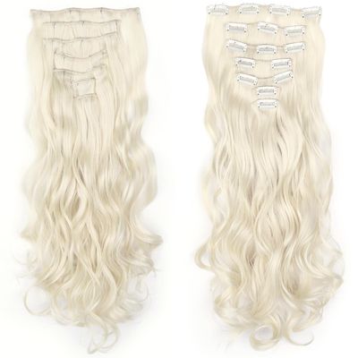 16 Hair Clips Synthetic Long Hair for Woman Hair Extension Wavy for Hair Loss Natural Hairpiece (60 beige)
