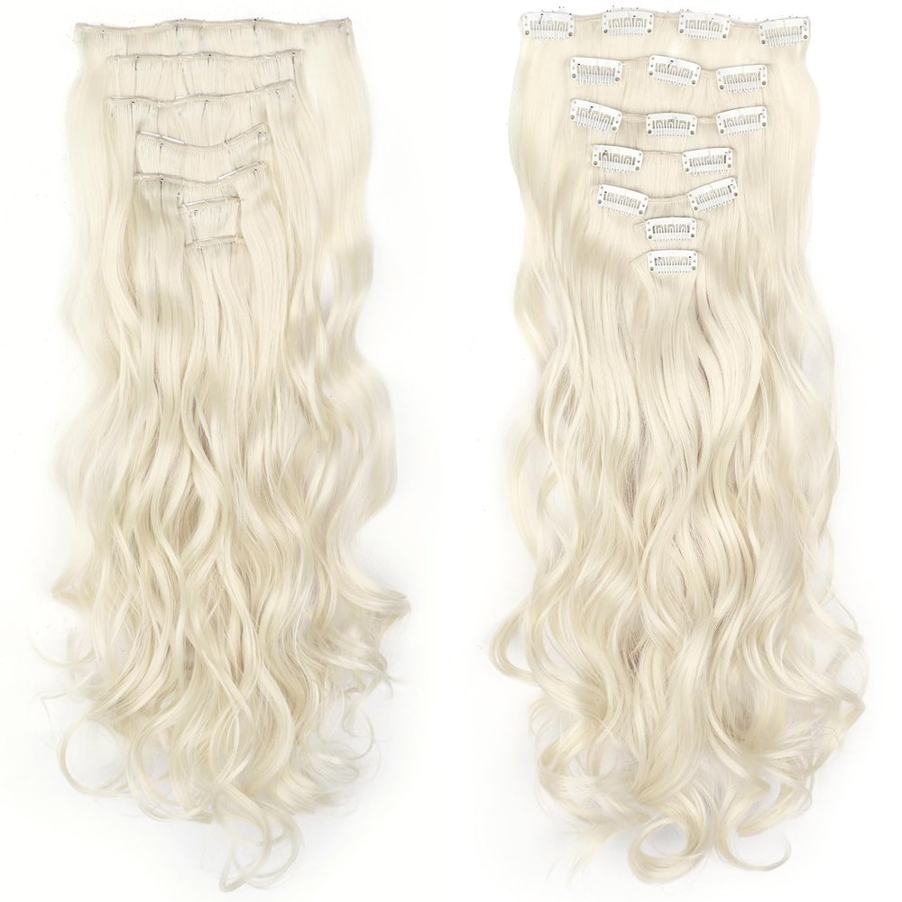 16 Hair Clips Synthetic Long Hair for Woman Hair Extension Wavy for Hair Loss Natural Hairpiece (60 beige)