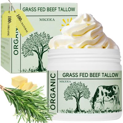Beef Tallow, Tallow Face Moisturizer, Beef Tallow for Skin, Unscented 100% Organic Beef Tallow Blam Grass Fed Finished Whipped Tallow Face Cream Moisturizer Body Lotion Skin Care for Sensitive Skin