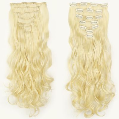 16 Hair Clips Synthetic Long Hair for Woman Hair Extension Wavy for Hair Loss Natural Hairpiece (613 blonde)