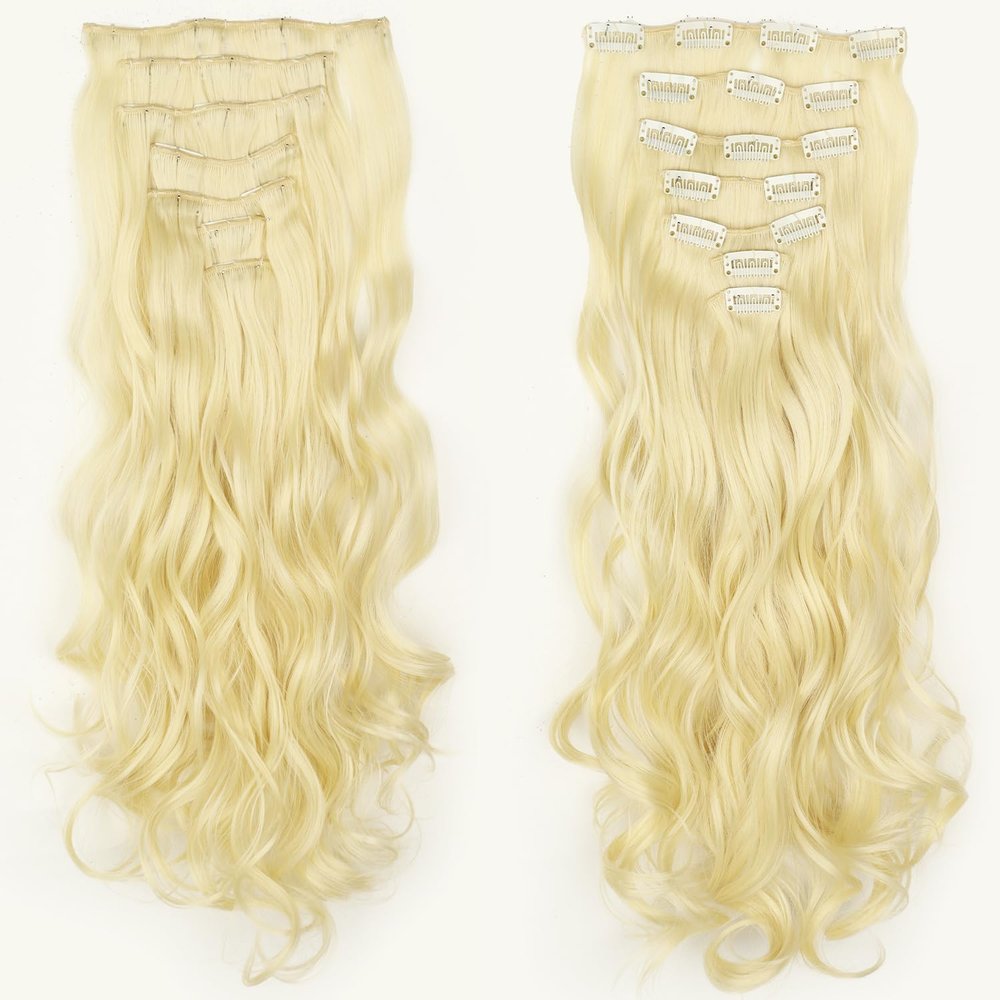 16 Hair Clips Synthetic Long Hair for Woman Hair Extension Wavy for Hair Loss Natural Hairpiece (613 blonde)