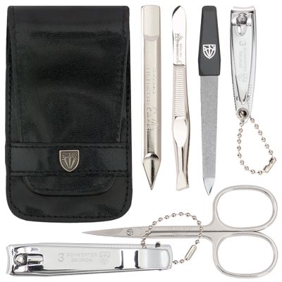 3 Swords Germany - brand quality 6 piece manicure pedicure grooming kit set for professional nail care with black synthetic leather case - Made in Germany