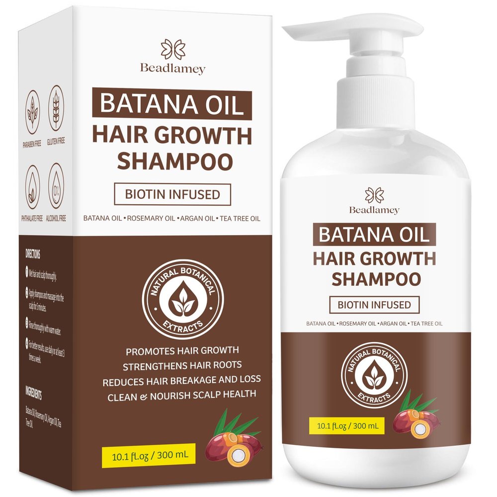 Beadlamey  Root Activator Batana Oil Hair Growth Shampoo: Natural Hair Loss Shampoo for Thinning Hair for Women and Men - Daily Hair Care at Home - 10.1 fl.oz
