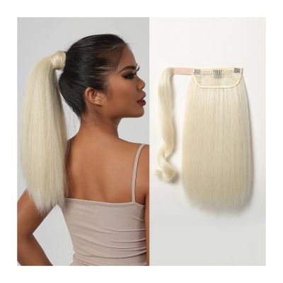 YUXING1205 Straight Ponytail Hairpiece for Women 16inch Ponytail Wrap Around Clip In Hair Extension Black Long Heat Resistant Fibre(White)