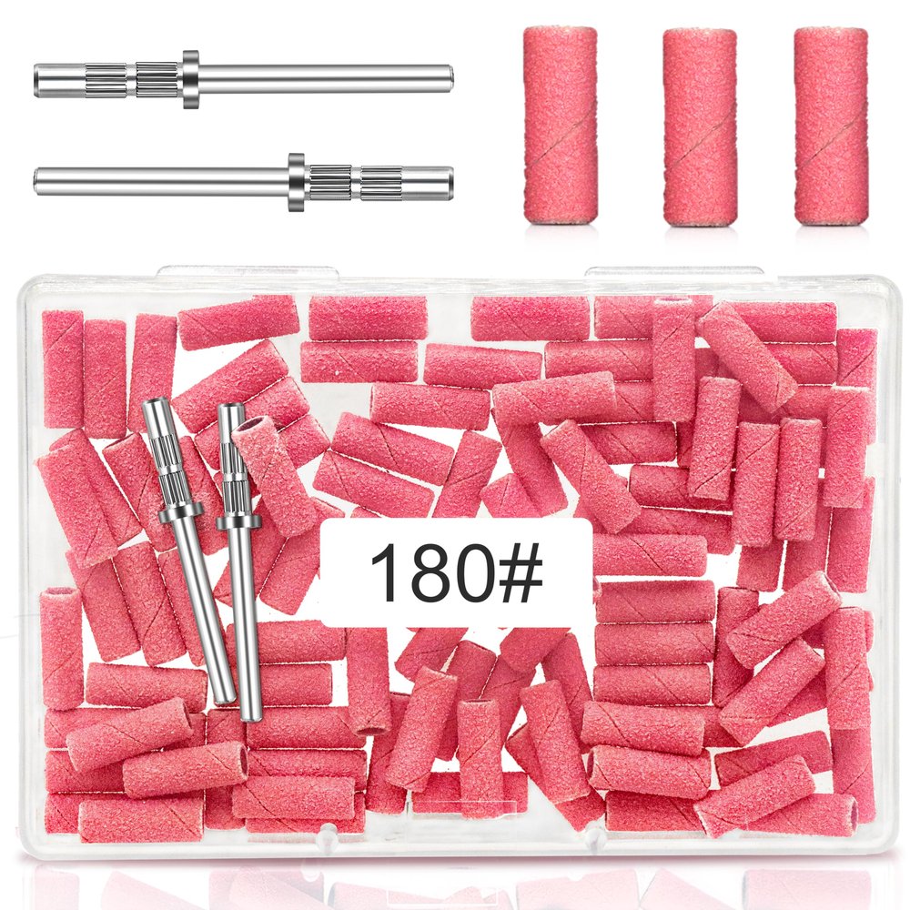 180 Grit Small Nail Sanding Sands, 100 Pcs Pink Sanding Bands for Nail, 180 Fine Grit Sanding Bands for Nail with 3.1 MM Nail Drill Bit, Small Sanding Bands for Natural Nails Acrylic Gel