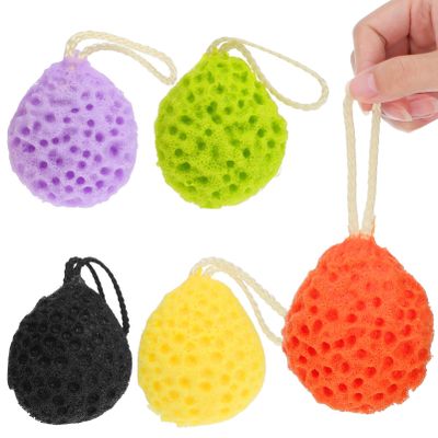 5Pcs Bath Sponges for Shower - Gentle Skin Cleansing Body Scrubbers with Hanging Loops, Colorful Multi-Colored Loofahs for Luxurious Lather and Effective Exfoliation, 3.34 X 3.14 X 1.57 Inches