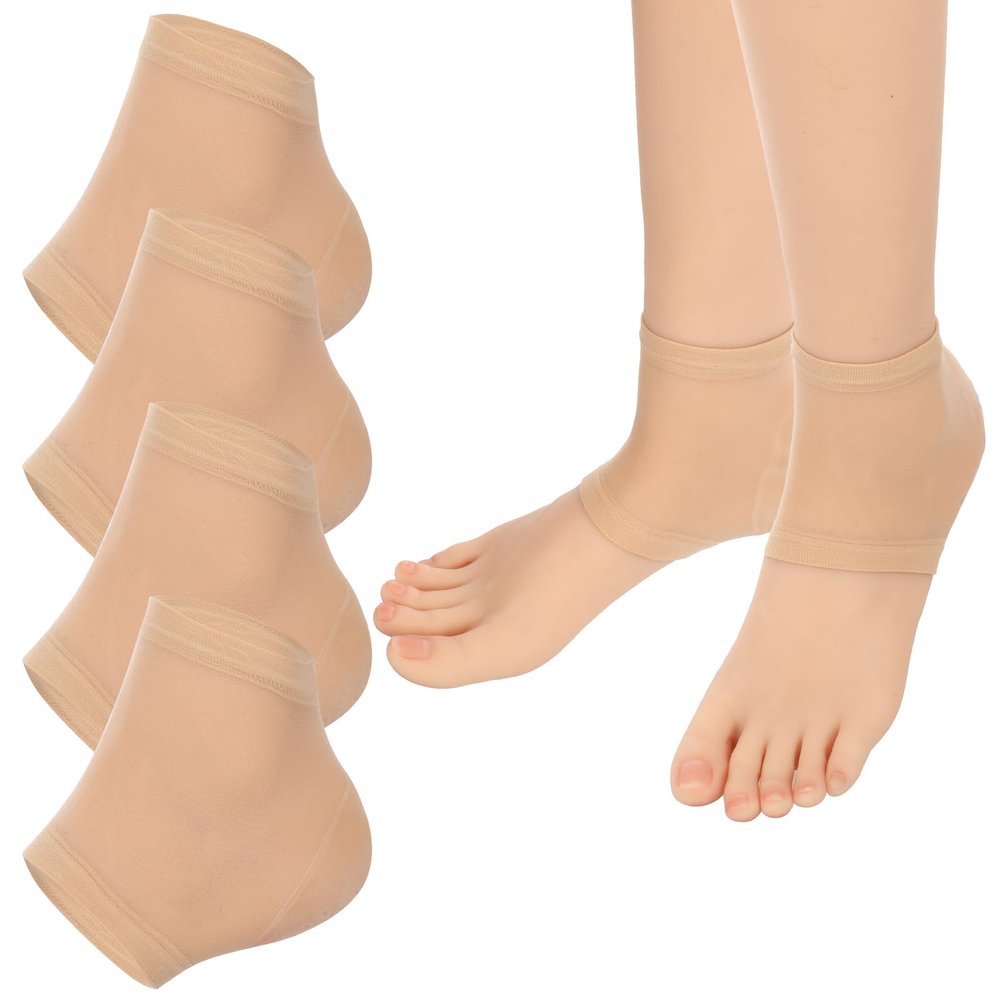 4 Pcs Moisturizing Gel Heel Socks Moisturizing Heel Repair Socks Toeless Socks Heel Protector for Cracked Heel Padded Sleeve Socks for Women Men Foot Care (Complexion)
