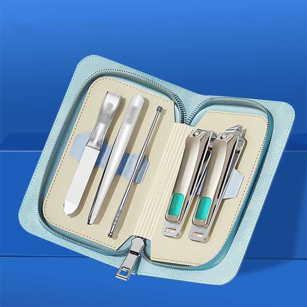 5 in 1 Manicure Tools Stainless Steel Nail Clippers Set Ear Spoon Skin Fork Nail File Hand Care (Color : Green, Size : 5pcs) (Green 5pcs)