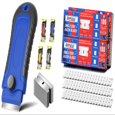 DIYSELF 1 Pack Razor Blade Scraper(Blue) and 400 Pcs Single Edge Razor Blades