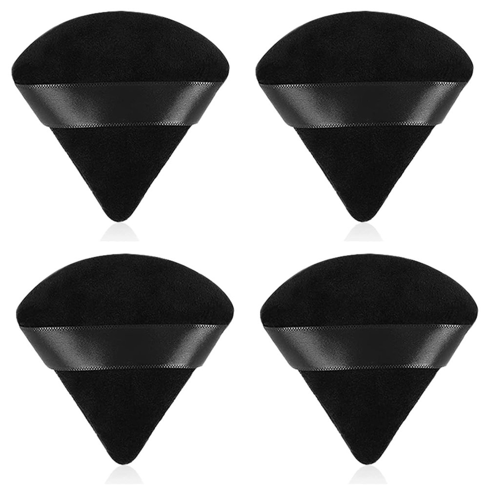 4Pcs Black Powder Puffs for Face Powder,Triangle Sponges for Makeup,Velour Powder Puffs Setting powder puff for Loose Mineral Powder Cosmetic Body Contouring Tools