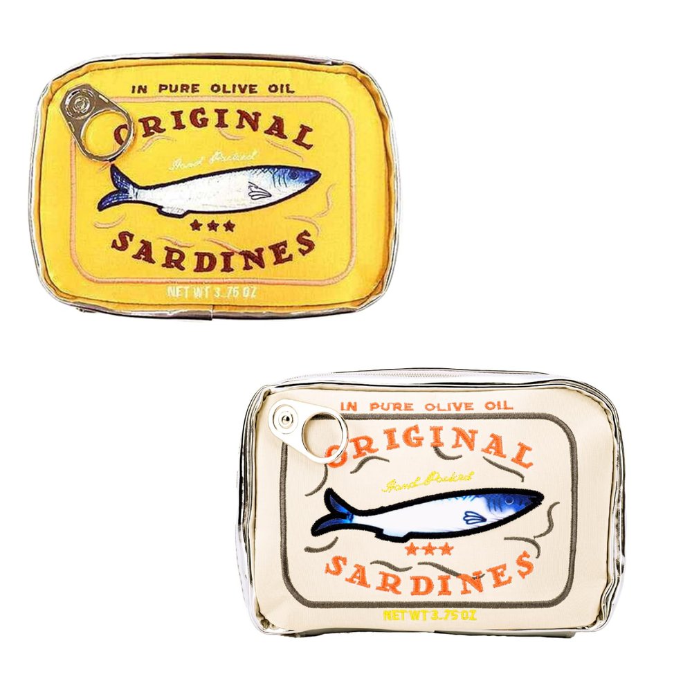 AZURAOKEY 2 Piece Set Canned Sardines Makeup Bag Aesthetic Toiletry Bag For Women