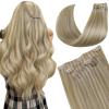 LaaVoo Seamless Clip in Hair Extensions Blonde Seamless Hair Extensions Clip ins Dark Ash Blonde Highlights Light Blonde Seamless Clip ins Hair Extension Real Human Hair PU Weft 14 Inch 7pcs/110g view 1