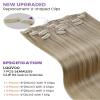 LaaVoo Seamless Clip in Hair Extensions Blonde Seamless Hair Extensions Clip ins Dark Ash Blonde Highlights Light Blonde Seamless Clip ins Hair Extension Real Human Hair PU Weft 14 Inch 7pcs/110g view 2