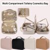 LJXWRF Multi-Compartment Toiletry Cosmetics Bag, Bag-Multi Compartment Toiletry Bag, Toiletry Cosmetics Bag, PU Leather Large Capacity & Portable (Beige) view 3