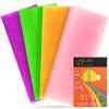 4 Pieces Exfoliating Washcloth Shower Towel African Net Sponge Japanese Wash Cloth Face Exfoliating Sponge Loofah Exfoliating Body Scrubber for Body Exfoliation (Purple, Pink, Green, Orange) view 1