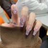 ZIIVIEVS Handmade Wearing Armor with Phantom Purple Gradient Full Diamond Long Ice Transparent Whitening Detachable False Nails(S) view 1