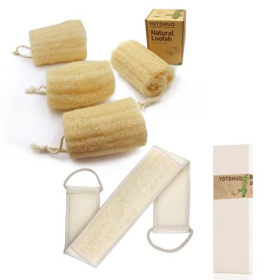 4Pack 4.7'' Natural Loofah with 1 Pack Back Scrubber for Shower