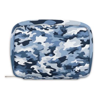 GzLeyigou Small Makeup Bag Blue White Camouflage Organizer Case Mini Cosmetic Bags with Compartments Pouch Toiletry Bag for Women Travel Makeup Brush Bag Storage Bag Camo Skin