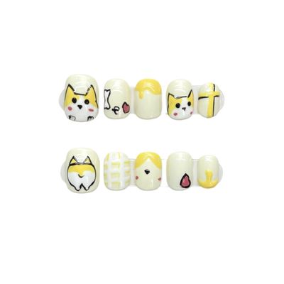 ZIIVIEVS Wearing nail by hand corgi nail care cartoon cute wearing nail care patch short false nail(S)